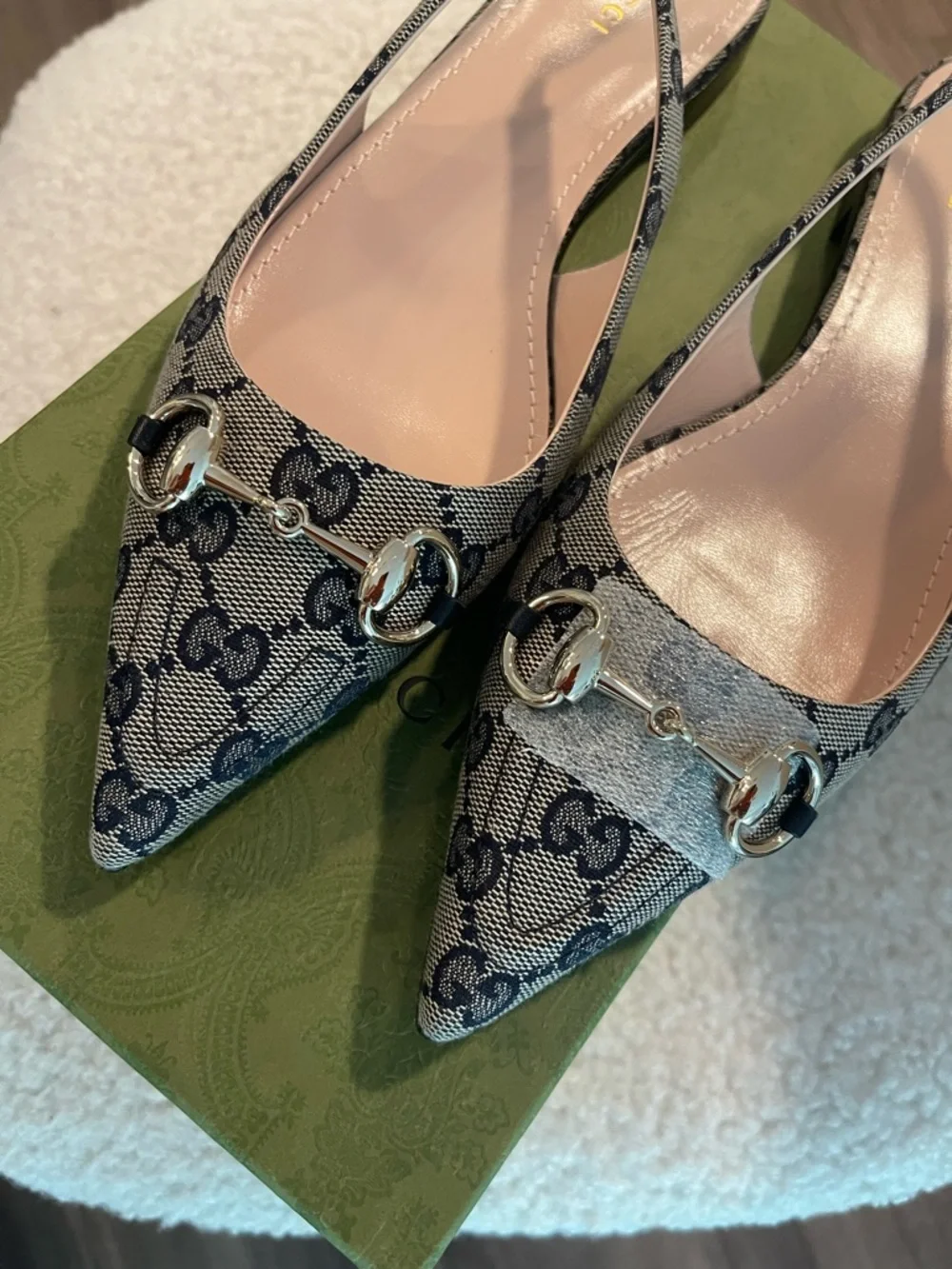 GUCCI pointed toe navy slingback flats 39.5/9 NWT - Picture 2 of 8